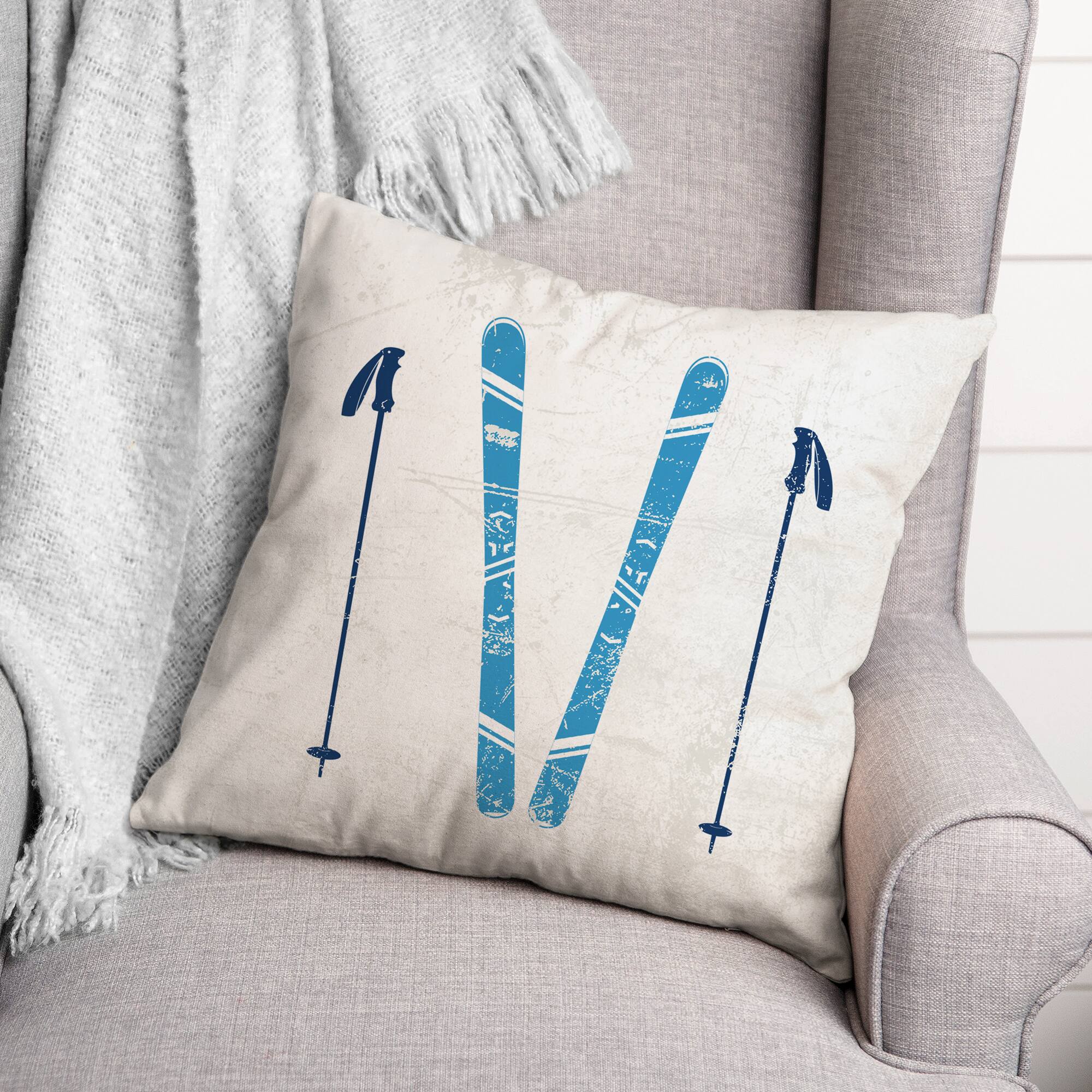 Let It Snow Skis 18x18 Throw Pillow
